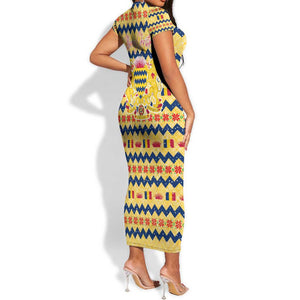 Chad Christmas Short Sleeve Bodycon Dress National Coat of Arms, and Festive Motif - African Pride