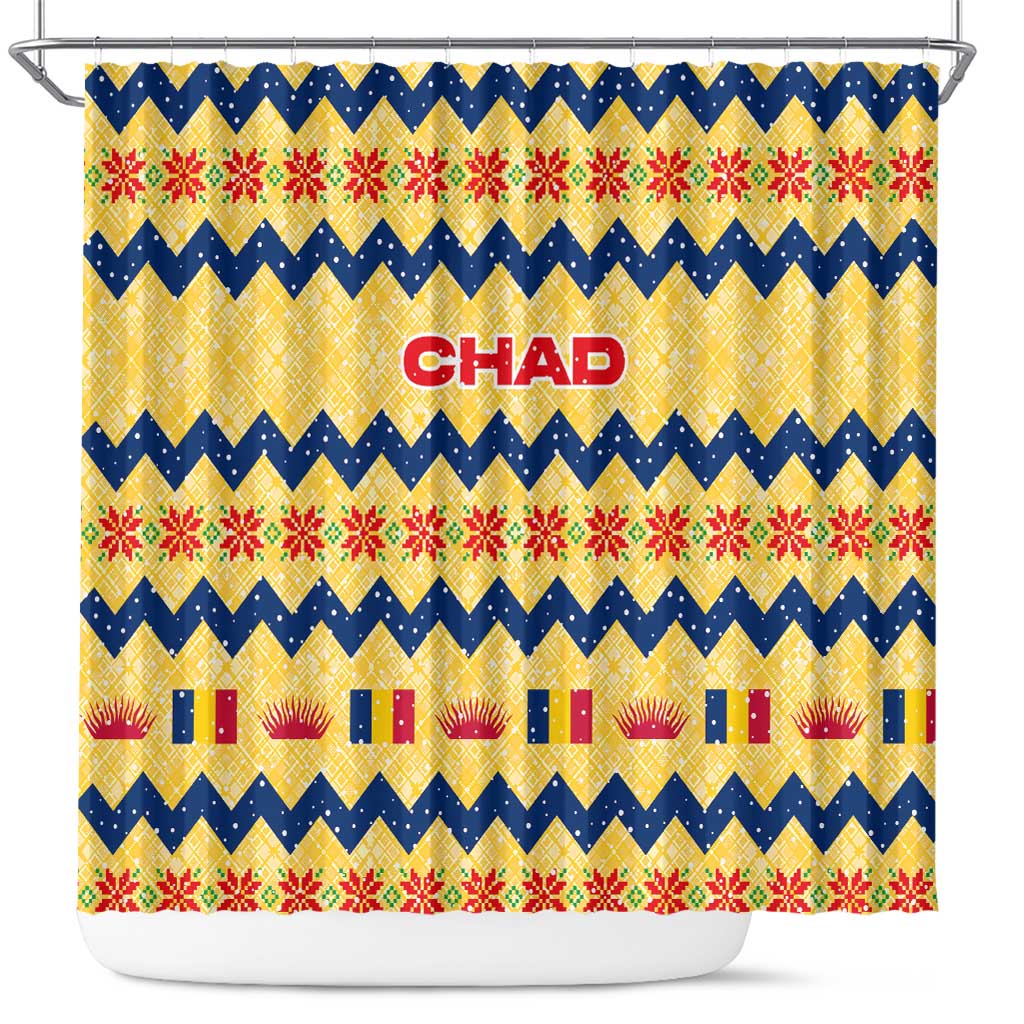 Chad Christmas Shower Curtain National Coat of Arms, and Festive Motif - African Pride