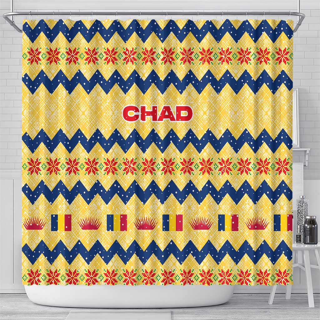 Chad Christmas Shower Curtain National Coat of Arms, and Festive Motif - African Pride