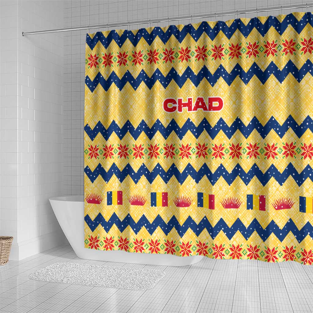 Chad Christmas Shower Curtain National Coat of Arms, and Festive Motif - African Pride