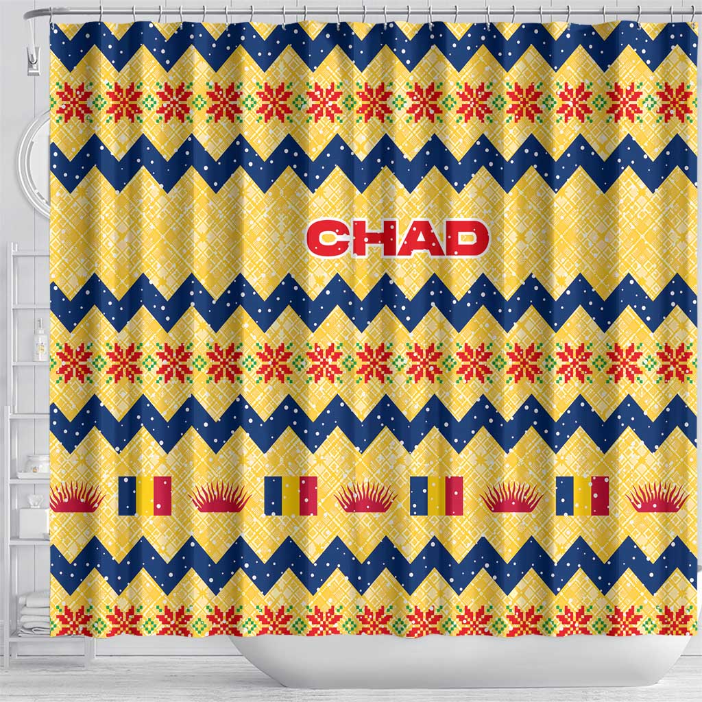 Chad Christmas Shower Curtain National Coat of Arms, and Festive Motif - African Pride