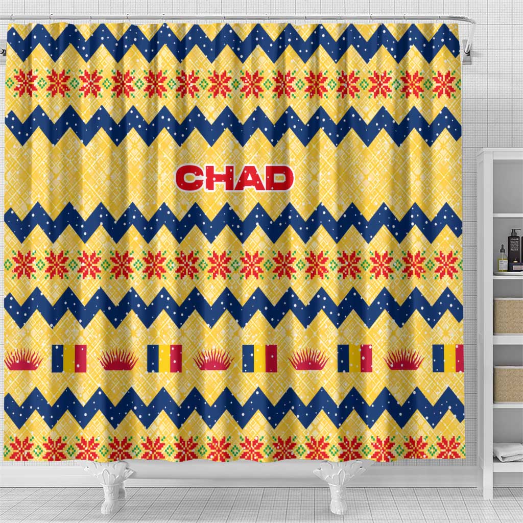 Chad Christmas Shower Curtain National Coat of Arms, and Festive Motif - African Pride