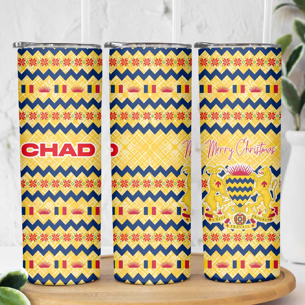 Chad Christmas Skinny Tumbler National Coat of Arms, and Festive Motif - African Pride