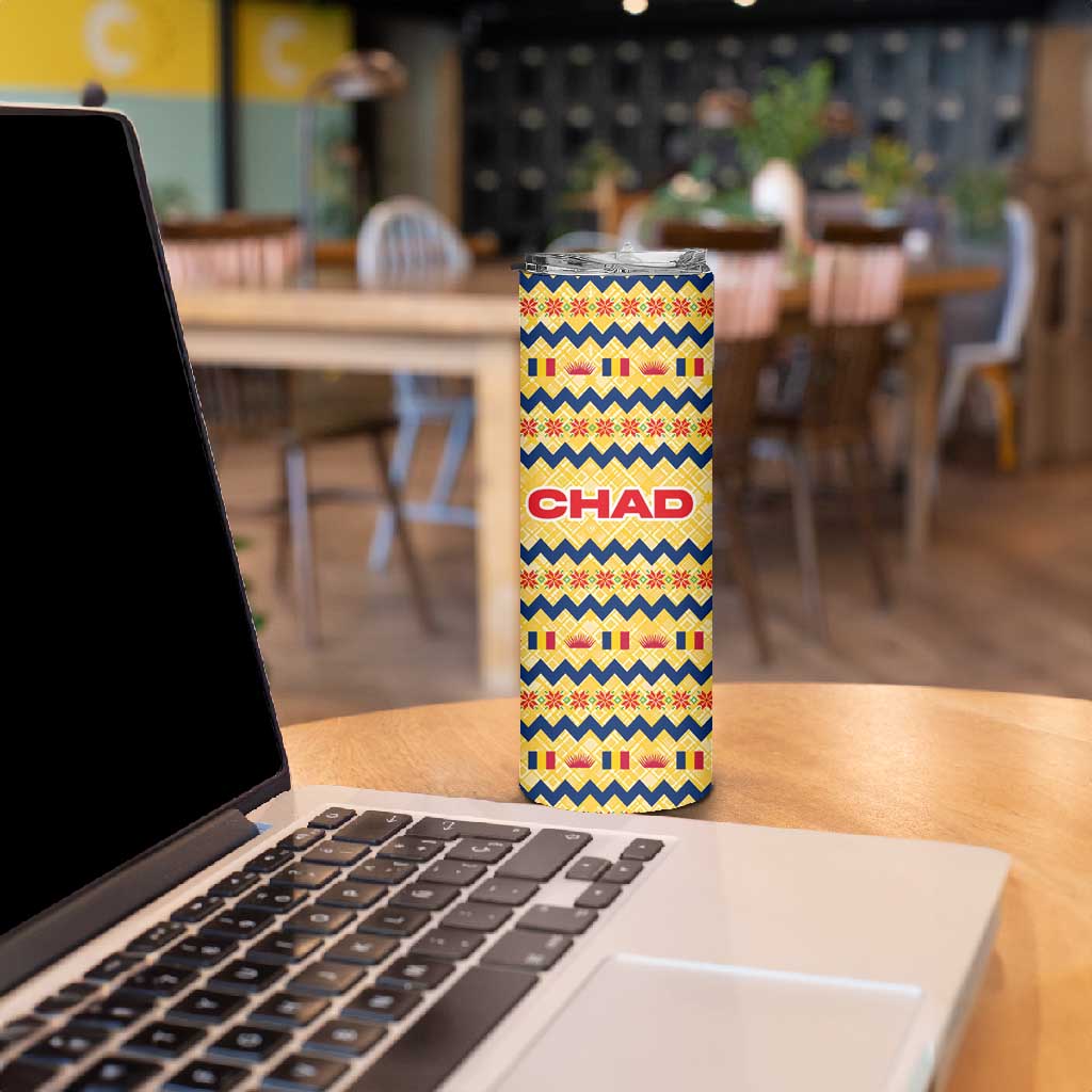 Chad Christmas Skinny Tumbler National Coat of Arms, and Festive Motif - African Pride
