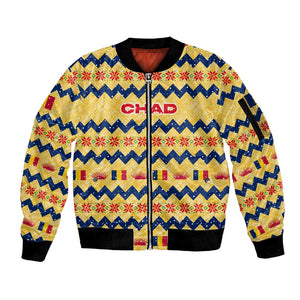 Chad Christmas Sleeve Zip Bomber Jacket National Coat of Arms, and Festive Motif - African Pride
