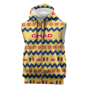 Chad Christmas Sleeveless Zip Hoodie National Coat of Arms, and Festive Motif - African Pride