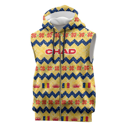 Chad Christmas Sleeveless Zip Hoodie National Coat of Arms, and Festive Motif - African Pride