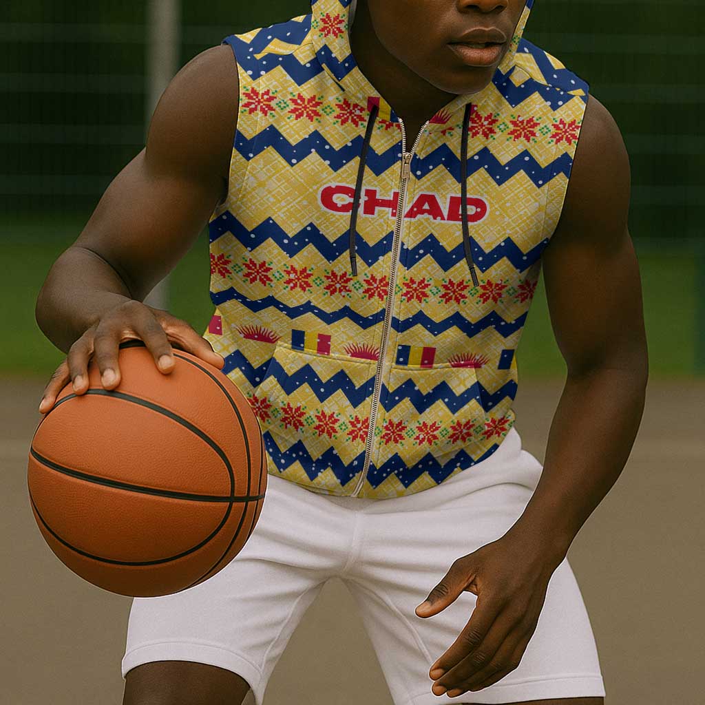 Chad Christmas Sleeveless Zip Hoodie National Coat of Arms, and Festive Motif - African Pride