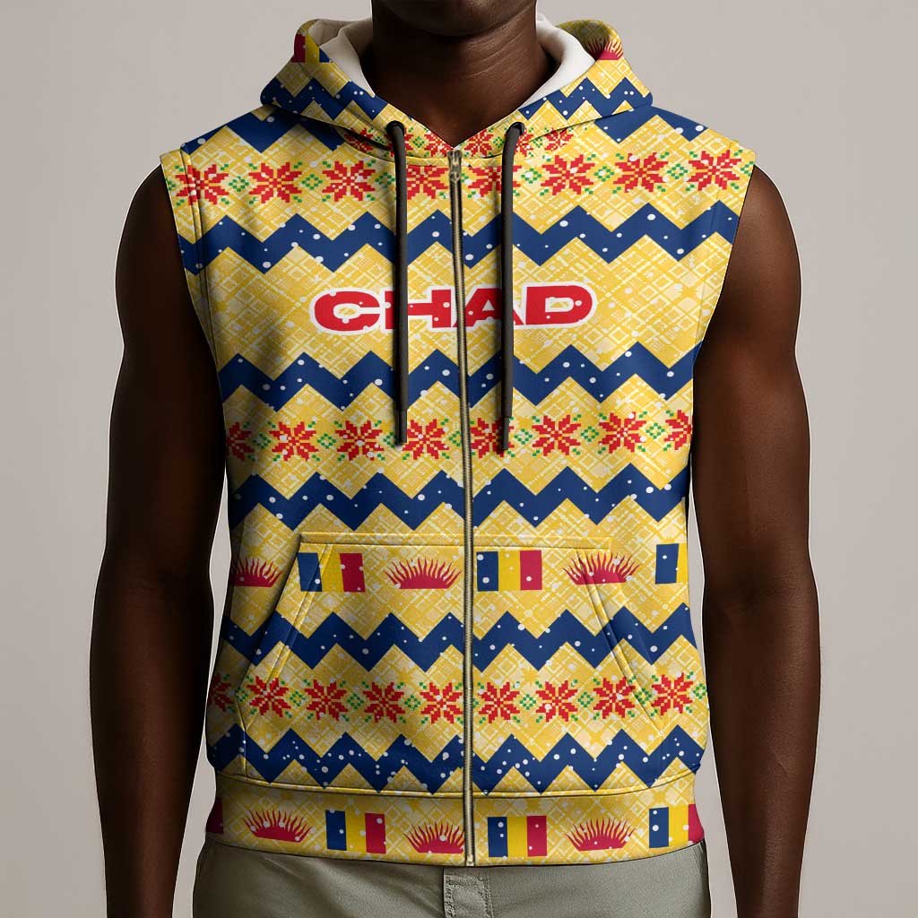Chad Christmas Sleeveless Zip Hoodie National Coat of Arms, and Festive Motif - African Pride