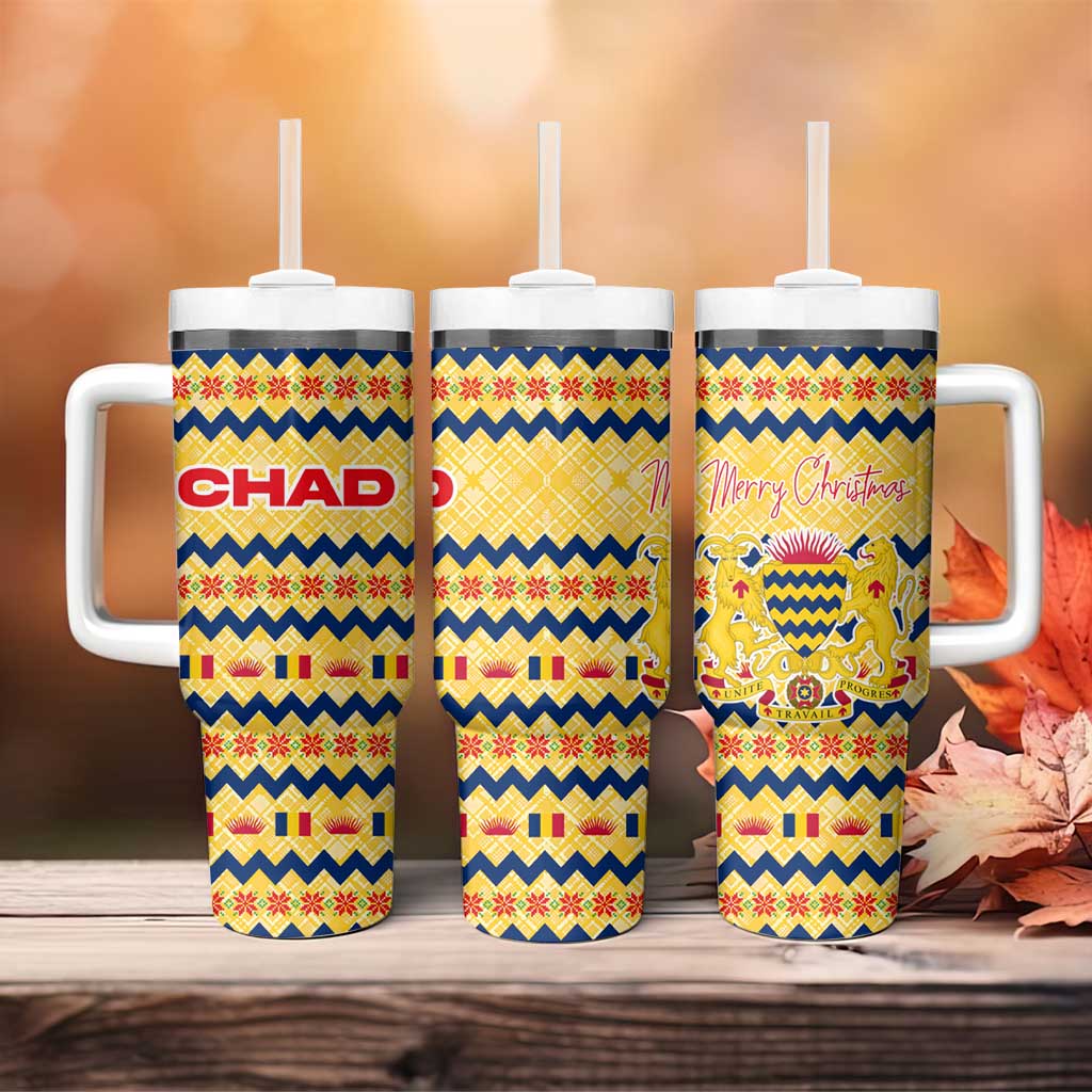 Chad Christmas Tumbler With Handle National Coat of Arms, and Festive Motif - African Pride