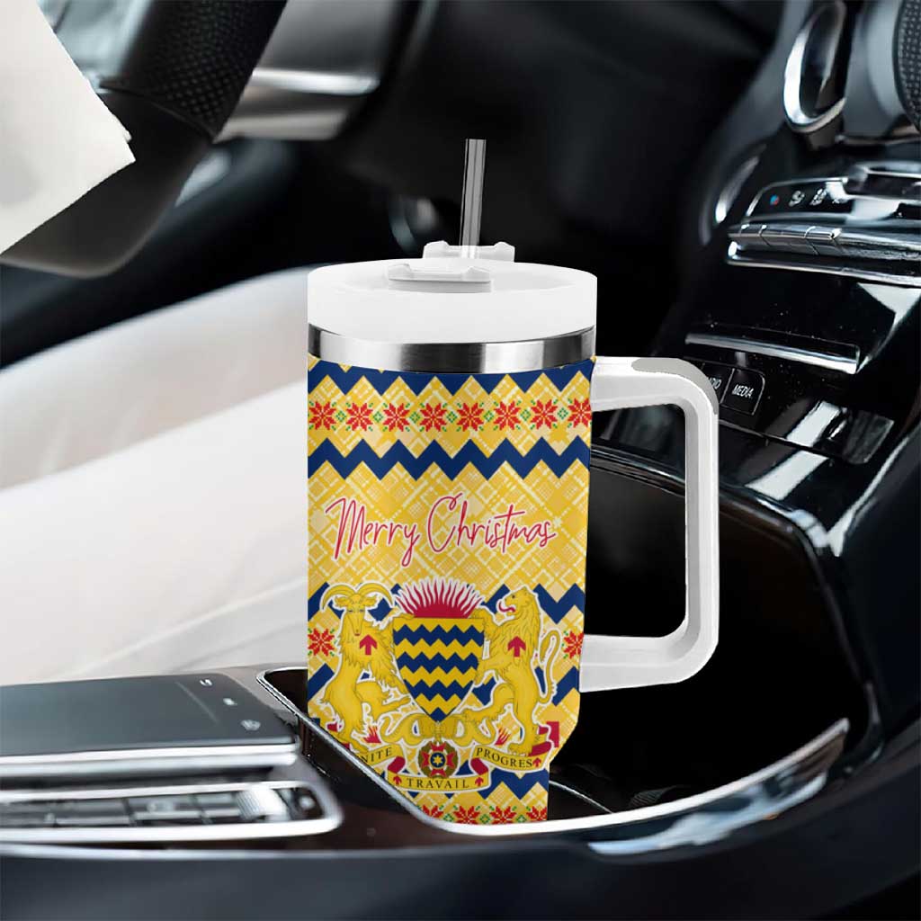 Chad Christmas Tumbler With Handle National Coat of Arms, and Festive Motif - African Pride