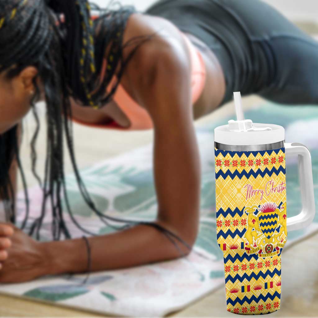 Chad Christmas Tumbler With Handle National Coat of Arms, and Festive Motif - African Pride