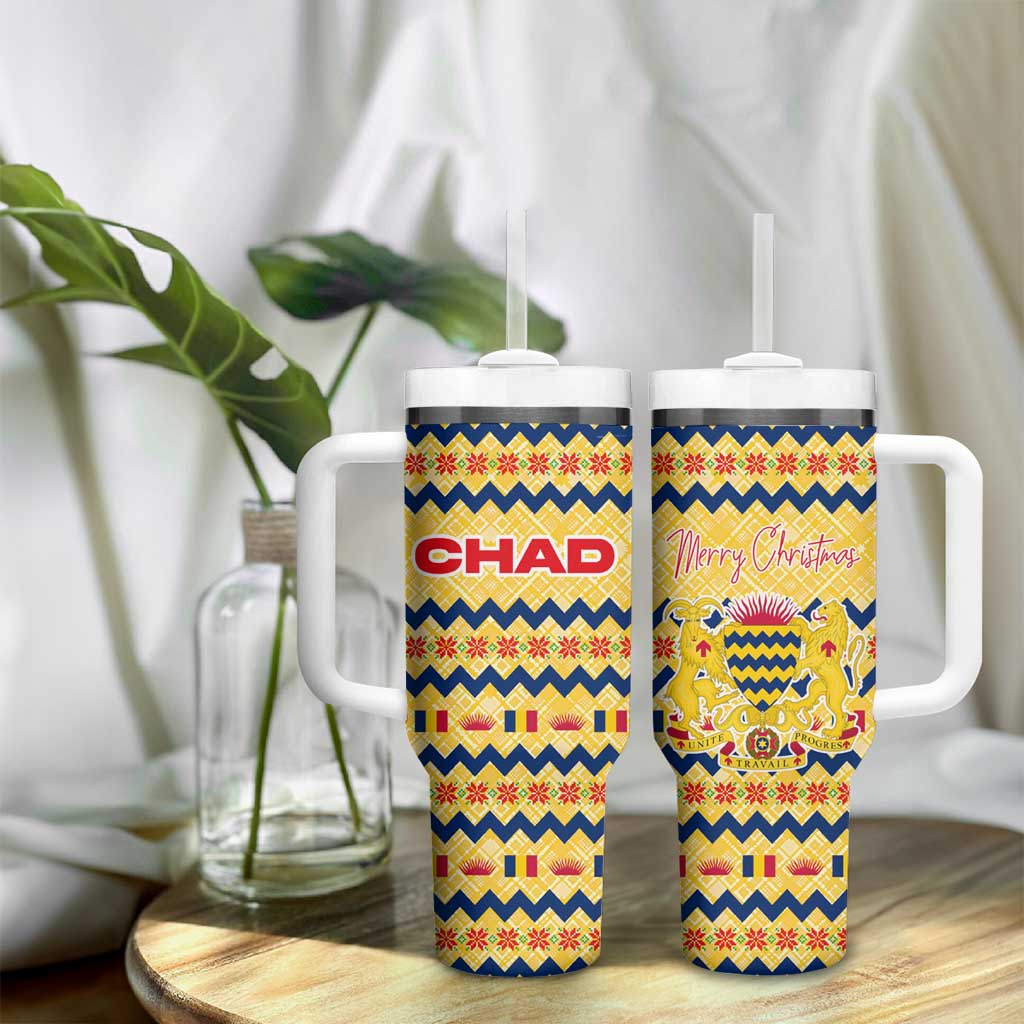Chad Christmas Tumbler With Handle National Coat of Arms, and Festive Motif - African Pride