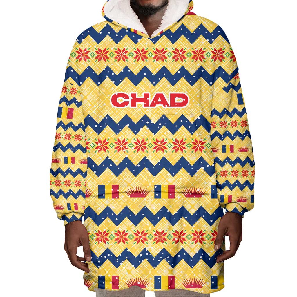 Chad Christmas Wearable Blanket Hoodie National Coat of Arms, and Festive Motif - African Pride