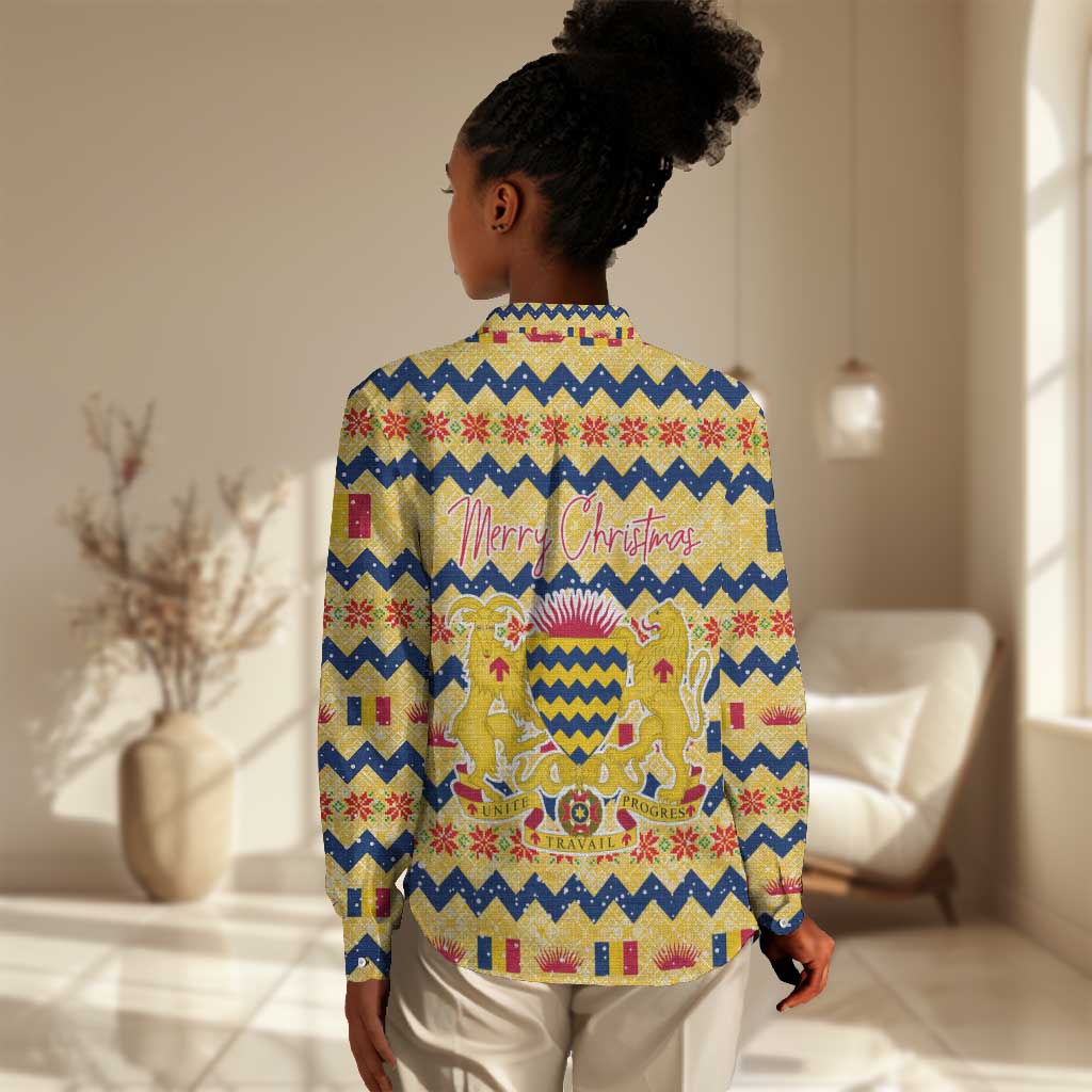 Chad Christmas Women Casual Shirt National Coat of Arms, and Festive Motif - African Pride