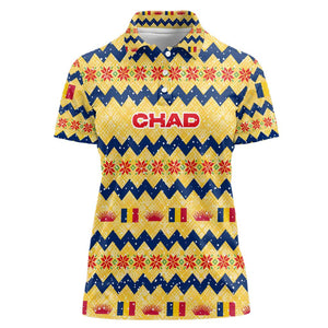 Chad Christmas Women Polo Shirt National Coat of Arms, and Festive Motif - African Pride
