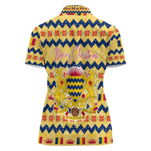 Chad Christmas Women Polo Shirt National Coat of Arms, and Festive Motif - African Pride