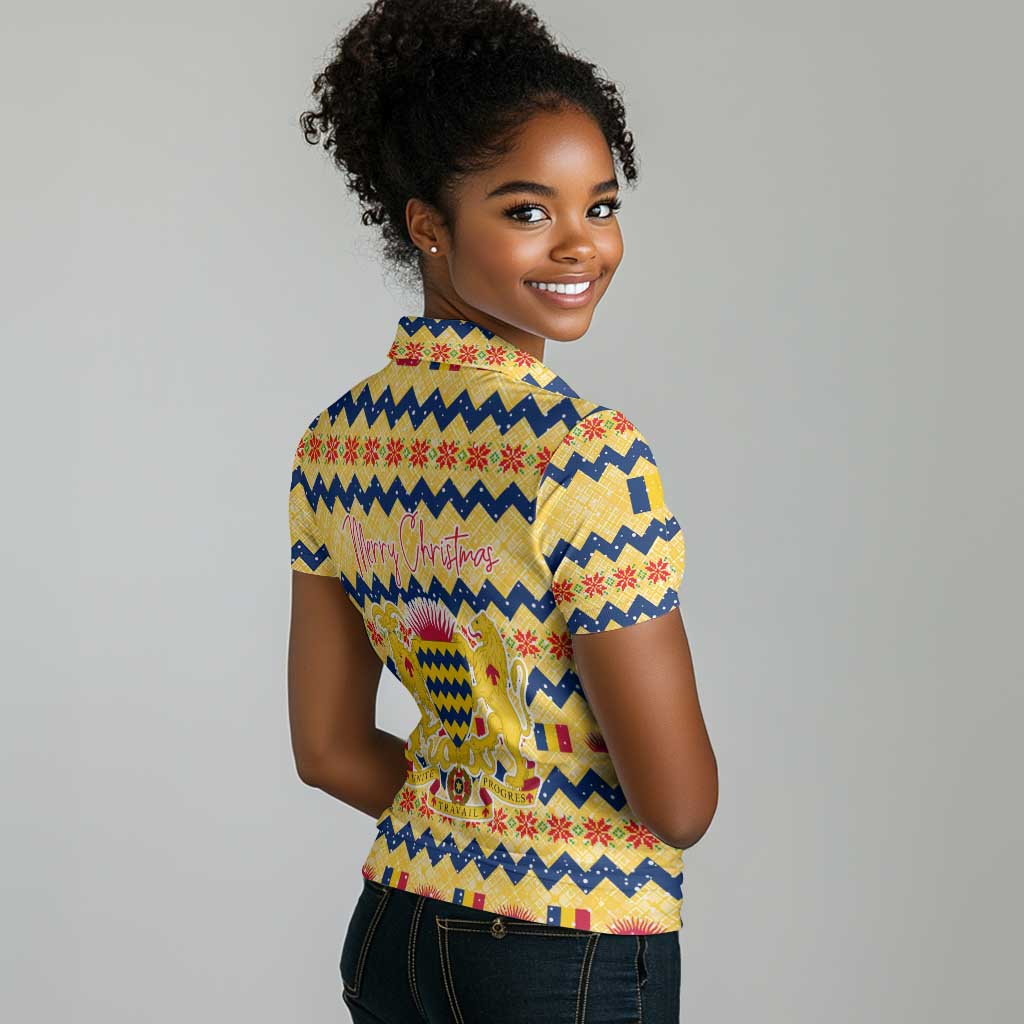 Chad Christmas Women Polo Shirt National Coat of Arms, and Festive Motif - African Pride