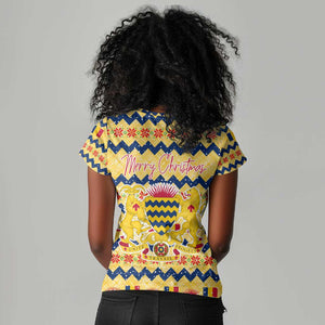 Chad Christmas Women V-Neck T-Shirt National Coat of Arms, and Festive Motif - African Pride