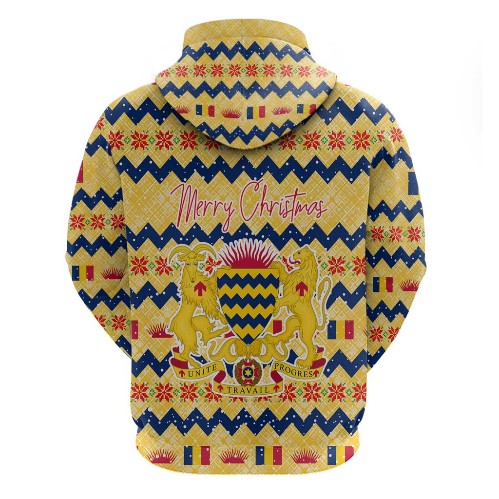 Chad Christmas Zip Hoodie National Coat of Arms, and Festive Motif - African Pride