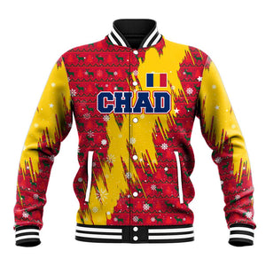 Chad Christmas Baseball Jacket National Coat of Arms and Snowflake Accents - African Pride