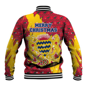 Chad Christmas Baseball Jacket National Coat of Arms and Snowflake Accents - African Pride