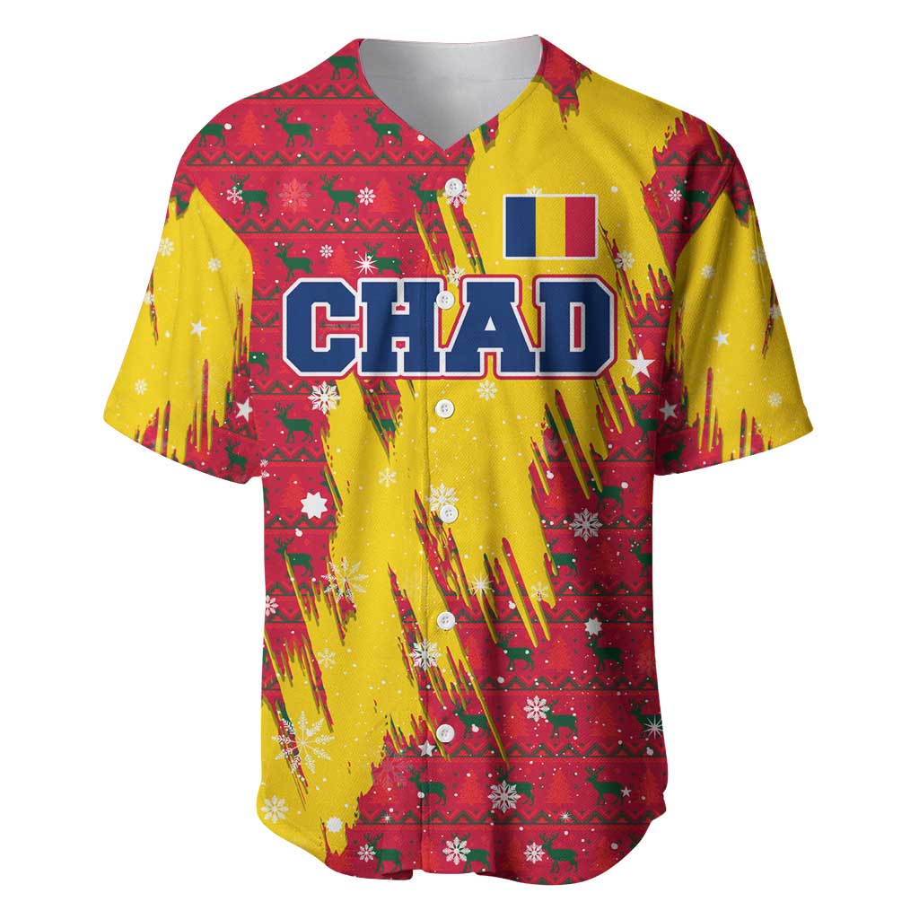 Chad Christmas Baseball Jersey National Coat of Arms and Snowflake Accents - African Pride