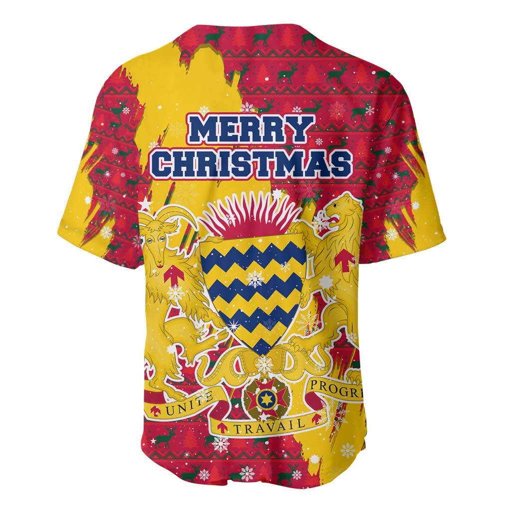 Chad Christmas Baseball Jersey National Coat of Arms and Snowflake Accents - African Pride