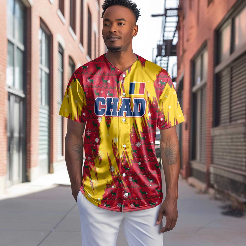 Chad Christmas Baseball Jersey National Coat of Arms and Snowflake Accents - African Pride