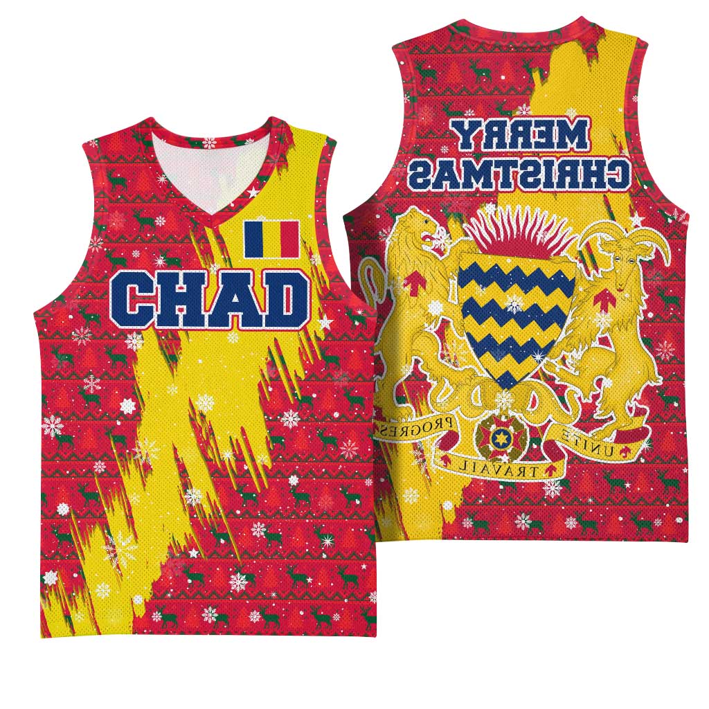 Chad Christmas Basketball Jersey National Coat of Arms and Snowflake Accents - African Pride