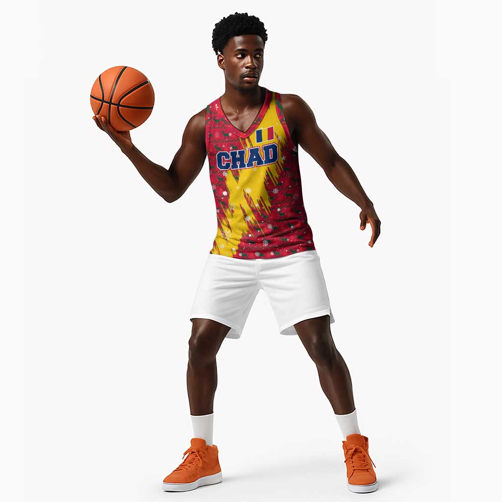 Chad Christmas Basketball Jersey National Coat of Arms and Snowflake Accents - African Pride