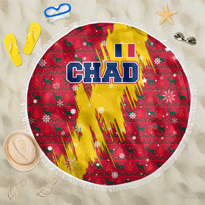 Chad Christmas Beach Blanket National Coat of Arms and Snowflake Accents - African Pride