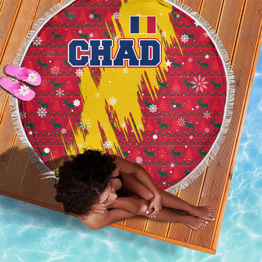 Chad Christmas Beach Blanket National Coat of Arms and Snowflake Accents - African Pride