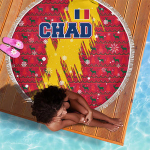 Chad Christmas Beach Blanket National Coat of Arms and Snowflake Accents - African Pride