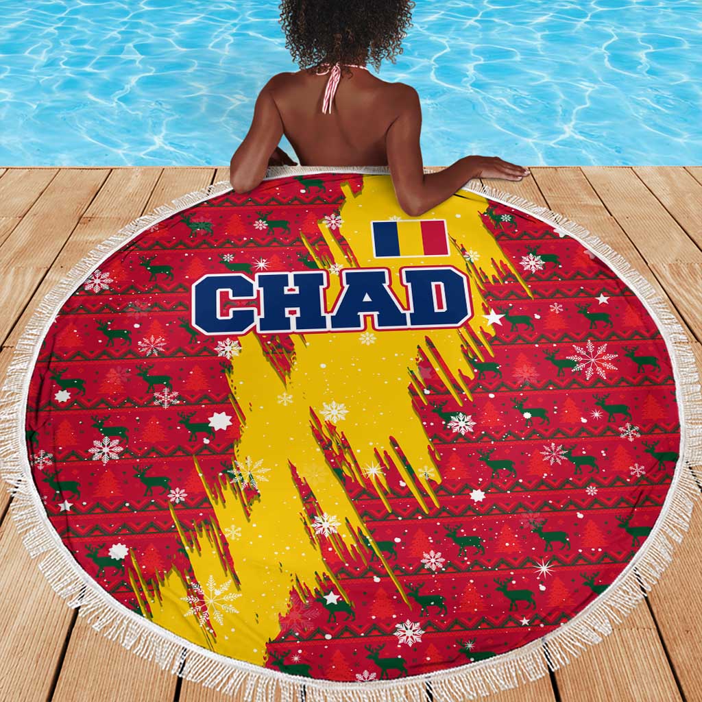 Chad Christmas Beach Blanket National Coat of Arms and Snowflake Accents - African Pride