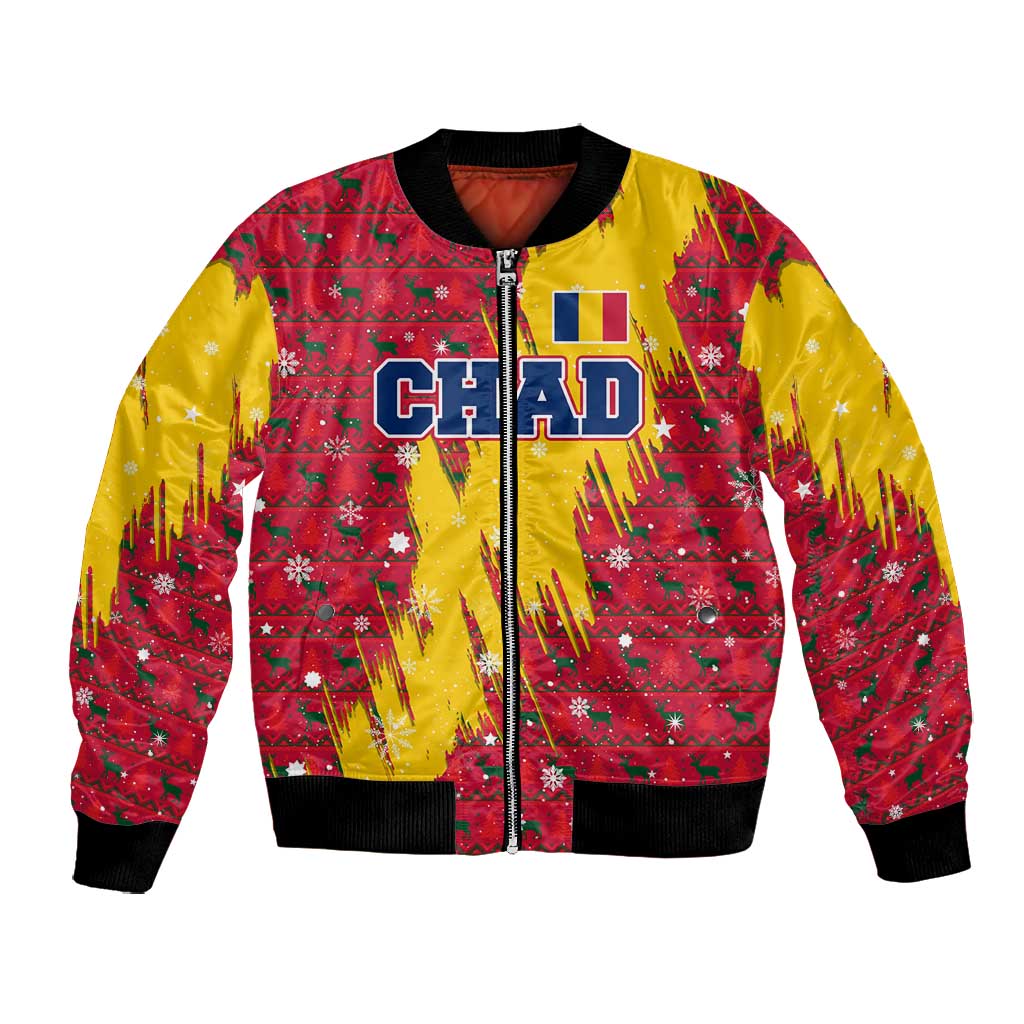 Chad Christmas Bomber Jacket National Coat of Arms and Snowflake Accents - African Pride