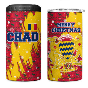 Chad Christmas 4 in 1 Can Cooler Tumbler National Coat of Arms and Snowflake Accents - African Pride