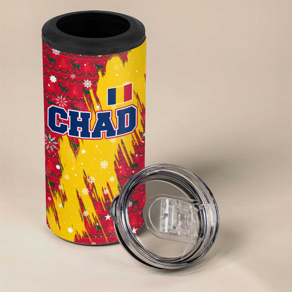 Chad Christmas 4 in 1 Can Cooler Tumbler National Coat of Arms and Snowflake Accents - African Pride