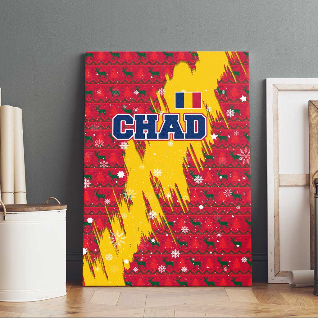 Chad Christmas Canvas Wall Art National Coat of Arms and Snowflake Accents - African Pride