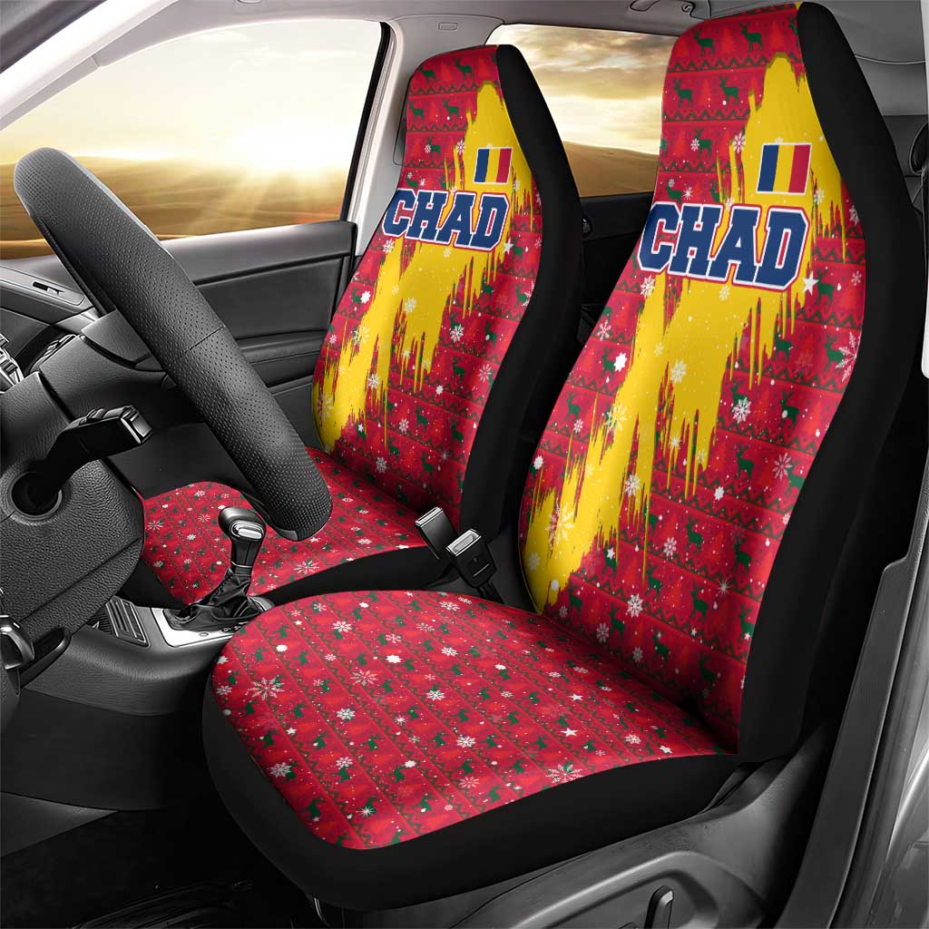 Chad Christmas Car Seat Cover National Coat of Arms and Snowflake Accents - African Pride