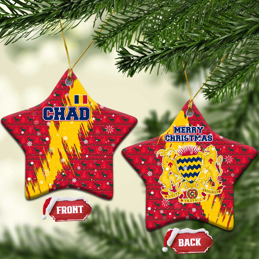 Chad Christmas Ceramic Ornament National Coat of Arms and Snowflake Accents - African Pride
