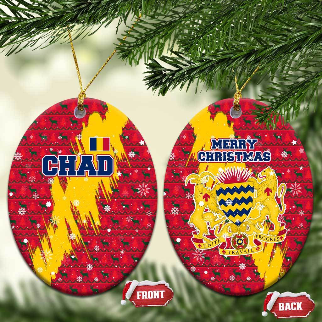 Chad Christmas Ceramic Ornament National Coat of Arms and Snowflake Accents - African Pride