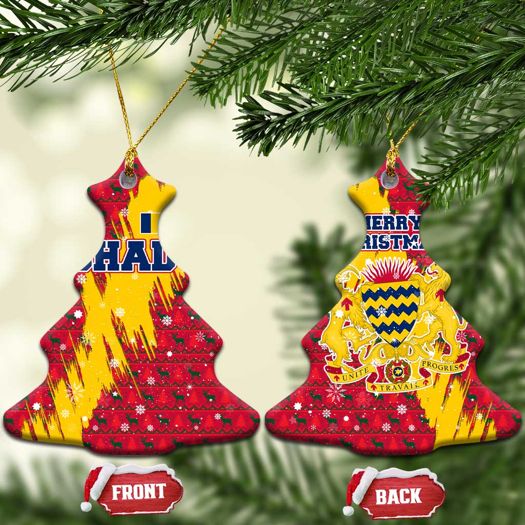 Chad Christmas Ceramic Ornament National Coat of Arms and Snowflake Accents - African Pride