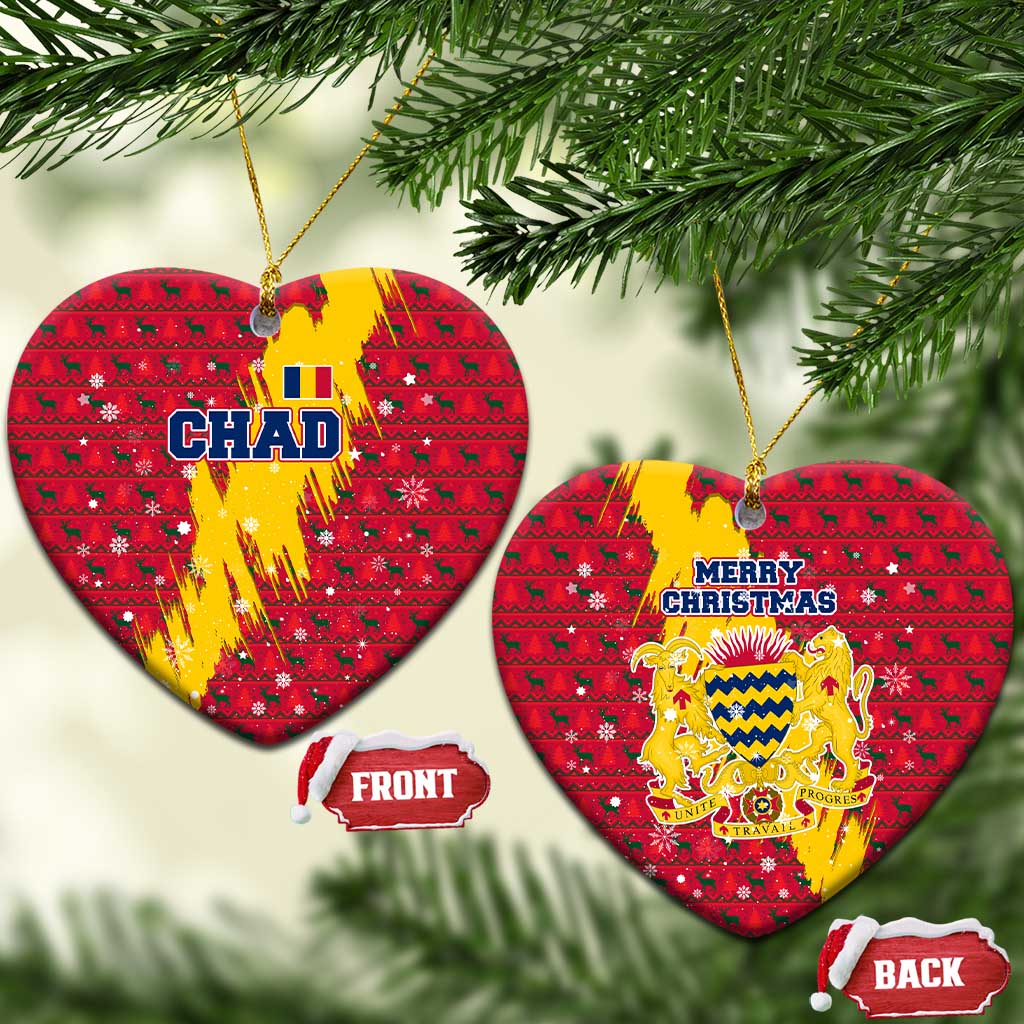 Chad Christmas Ceramic Ornament National Coat of Arms and Snowflake Accents - African Pride