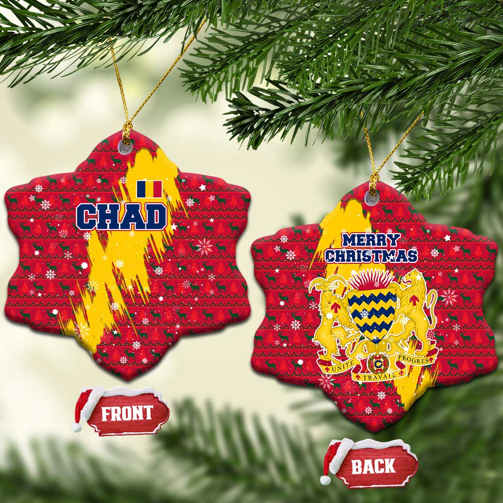 Chad Christmas Ceramic Ornament National Coat of Arms and Snowflake Accents - African Pride