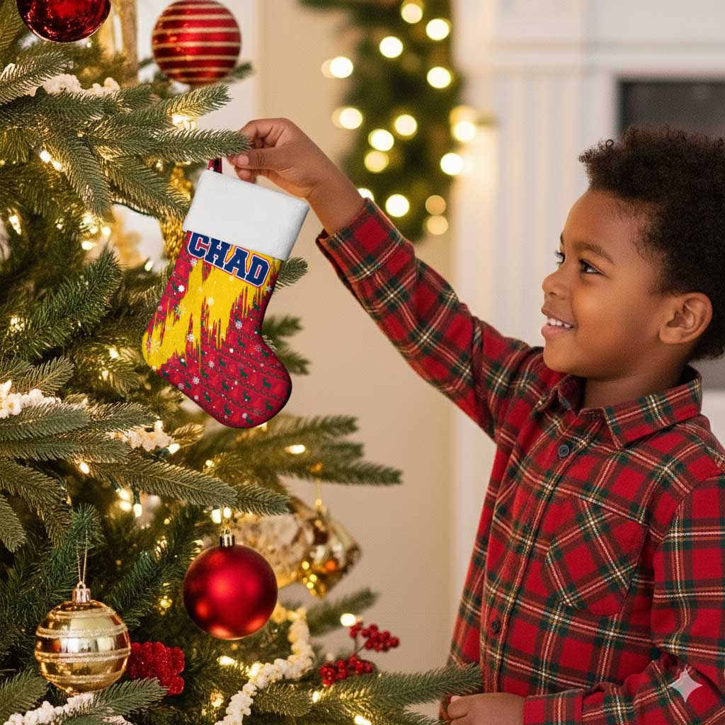 Chad Christmas Stocking National Coat of Arms and Snowflake Accents - African Pride