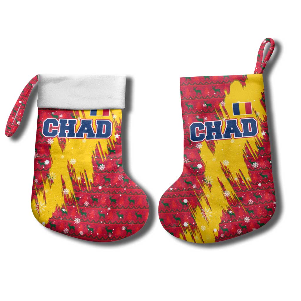 Chad Christmas Stocking National Coat of Arms and Snowflake Accents - African Pride