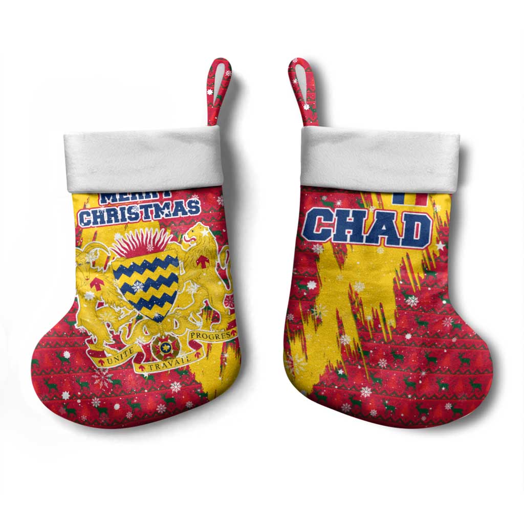 Chad Christmas Stocking National Coat of Arms and Snowflake Accents - African Pride