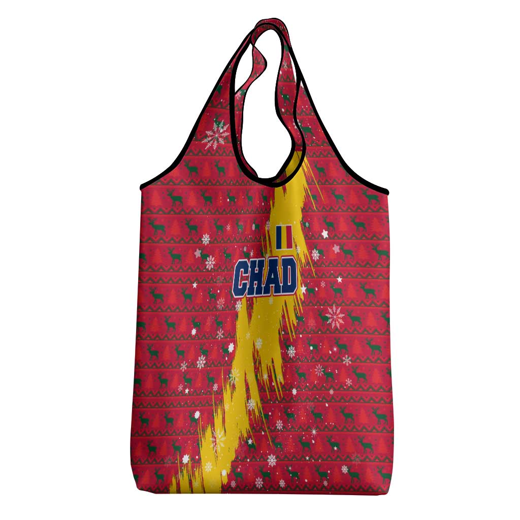 Chad Christmas Grocery Bag National Coat of Arms and Snowflake Accents - African Pride