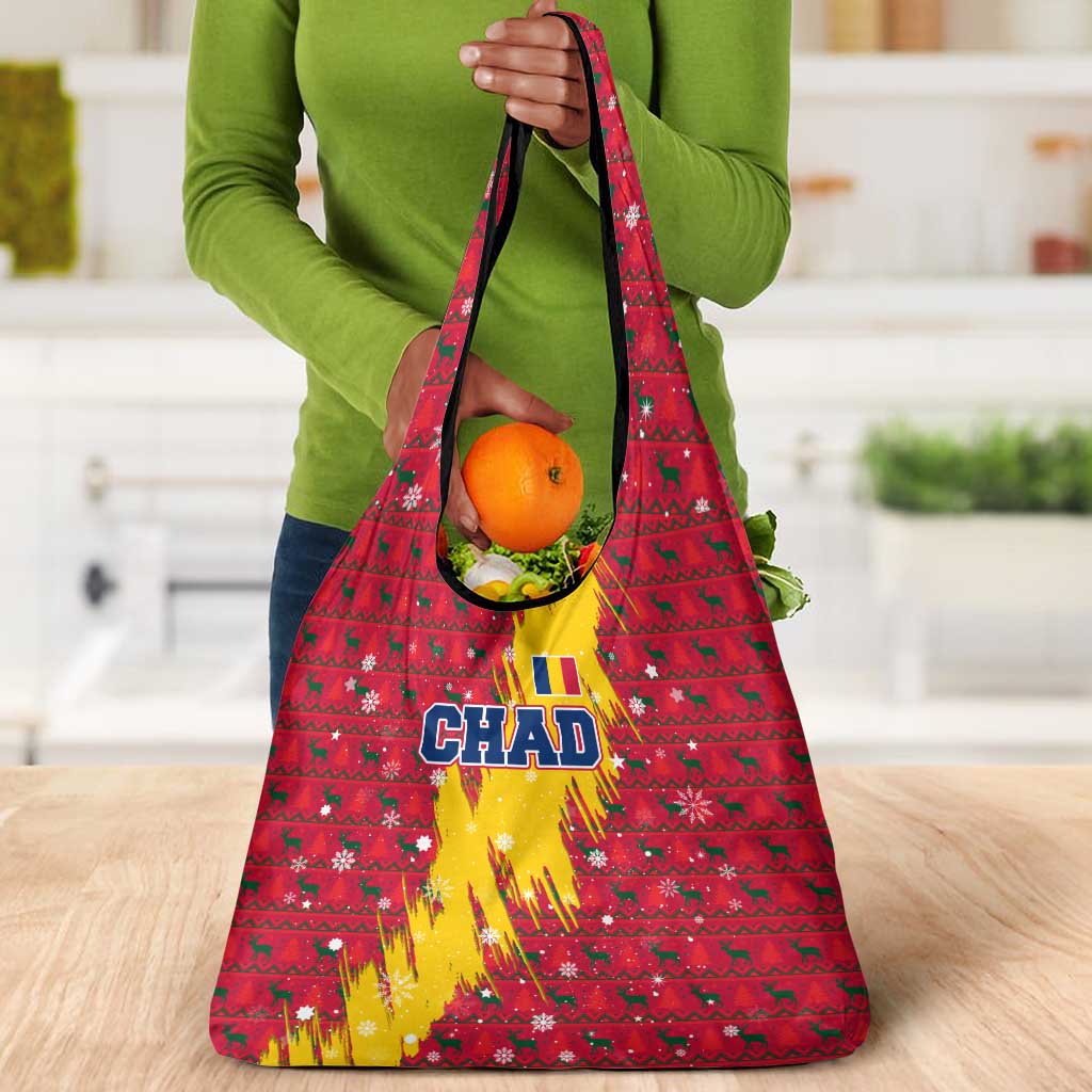 Chad Christmas Grocery Bag National Coat of Arms and Snowflake Accents - African Pride